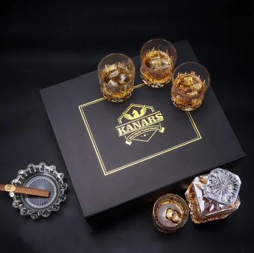 Miniatura 7 de KANARS Juego de decantador de whisky y vasos en caja de regalo única, juego de decantador de licor de cristal original para bourbon, escocés, vodka