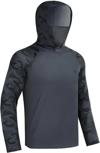 Rodeel - Camisa de pesca para hombre con manga larga, UPF 50+, rendimiento de alto rendimiento para senderismo, con máscara, protección UV,