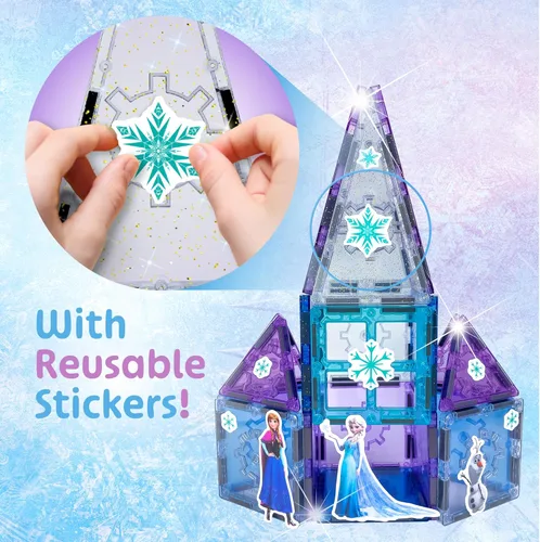Miniatura 4 de Tytan Toys Juguete de azulejos magnéticos Frozen de Disney Princesa Castillo - Juego de construcción STEAM de 20 piezas con azulejos brillantes
