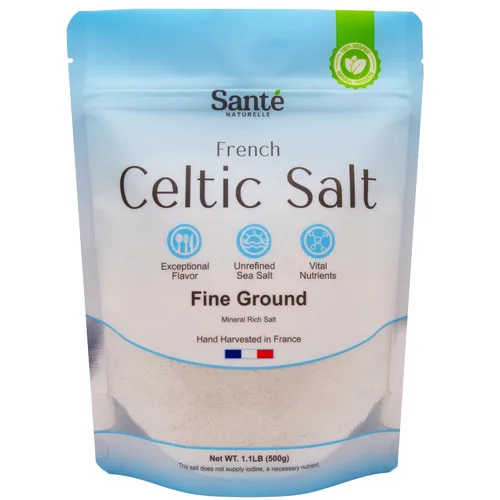 Sante Naturelle Sal Marina Celta de Molienda Fina - 1.1lb (18oz) Sal Marina Francesa Sin Refinar Orgánica, Rica en 82+ Minerales, 100% Natural y