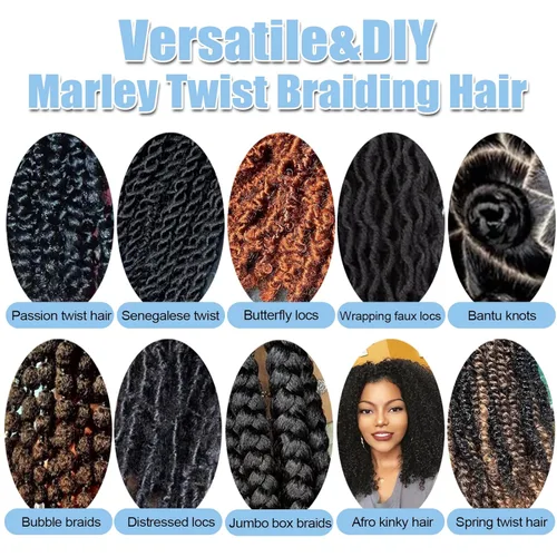 Miniatura 4 de Marley Twist - Cabello trenzado marrón Spring Twist de 18 pulgadas, cabello Marley para rastas suaves de imitación mariposa, cabello trenzado rizado