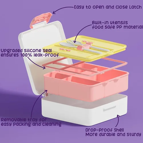 Miniatura 4 de Fimibuke Lonchera Bento para niños con 4 compartimentos, bolsa de almuerzo aislada, tarro térmico de acero inoxidable al vacío, paquete de hielo