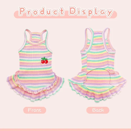 Miniatura 6 de Lindo vestido de perro para perros pequeños y niña, ropa de cumpleaños, ropa de primavera y verano, trajes de perro, arco iris, colorido, a rayas