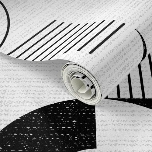 Miniatura 2 de Spoonflower Muestras de papel tapiz para despegar y pegar, cuenco de fideos Bauhaus, escala media, círculos blancos y negros, diseño geométrico
