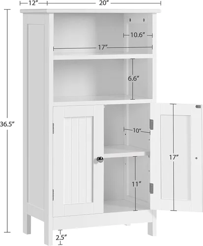 Miniatura 3 de Topeakmart Armario de almacenamiento de piso de baño con 2 puertas y estante ajustable, organizador de almacenamiento lateral para sala
