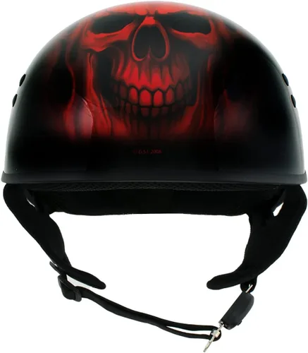 Miniatura 6 de Hot Leathers HLD1018 Casco de motocicleta 'Red Flame Skull' con aprobación DOT, gorro con calavera para hombres y mujeres motociclistas - Media