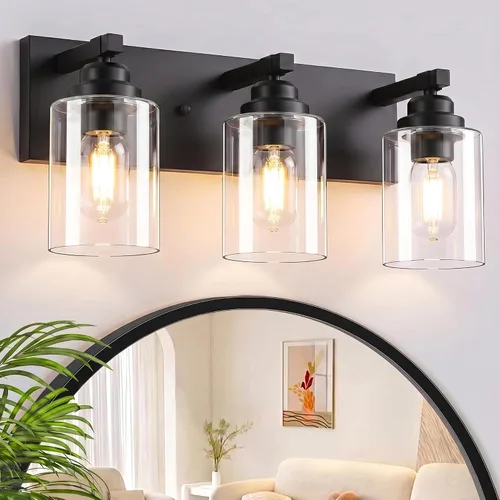 Miniatura 14 de Accesorios de iluminación de baño de granja, luces de tocador rústicas de 3 luces en madera para baño, iluminación de apliques de pared vintage