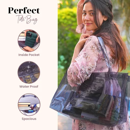 Miniatura 2 de Plastic Tote Bag, Durable PVC Transparent Bag with Reinforced Handles, Waterproof Vinyl