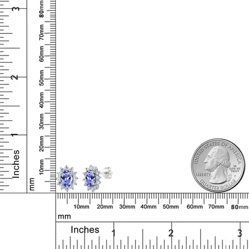 Miniatura 146 de Gem Stone King Aretes ovalados de plata de ley 925 de 0.276 x 0.197 in con piedra natal de la princesa Diana, estilo halo real para mujeres
