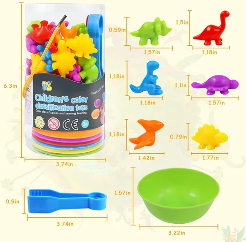 Miniatura 2 de RAEQKS Juguetes de dinosaurios para contar y clasificar Montessori sensorial, juguete de clasificación con cuencos, actividades de aprendizaje