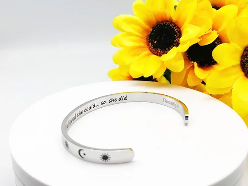 Miniatura 64 de Pulseras inspiradoras para mujer, joyería de acero inoxidable, con refranes, pulsera motivacional con mensaje oculto, pulseras grabadas para mejor