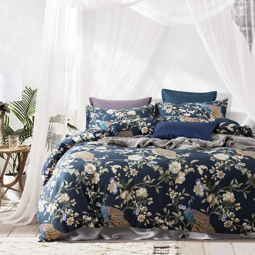 Miniatura 5 de Eikei Oriental Garden Majestic - Juego de ropa de cama de algodón de fibra larga de 3 piezas (cítrico, Queen)