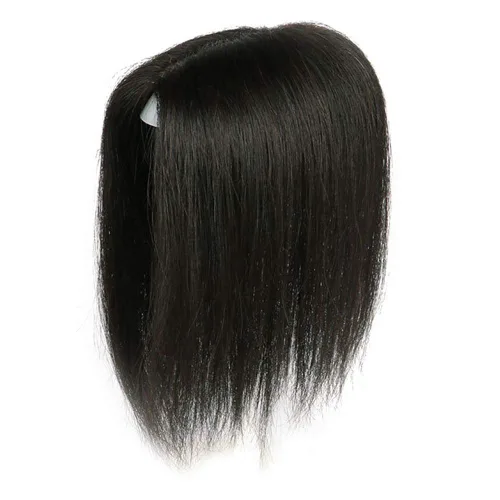 Miniatura 3 de RemeeHi Cabello humano atado a mano/base de seda recto Topper corto 4.7x5.5 in clip en el postizo invisible Wiglet Toupee Natural Negro 9.8 in/10