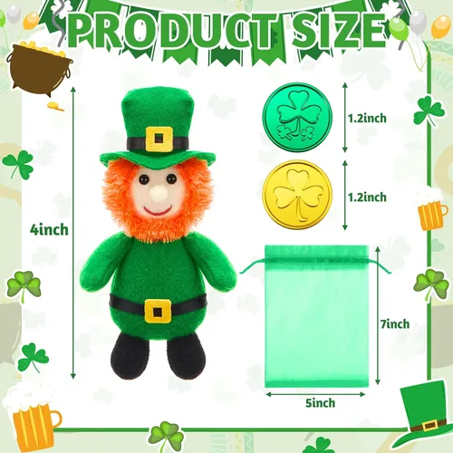 Miniatura 2 de Shappy 1 juego de duende de peluche para niño y niña, juguete de peluche del día de San Patricio con monedas de trébol y letra de caza del tesoro