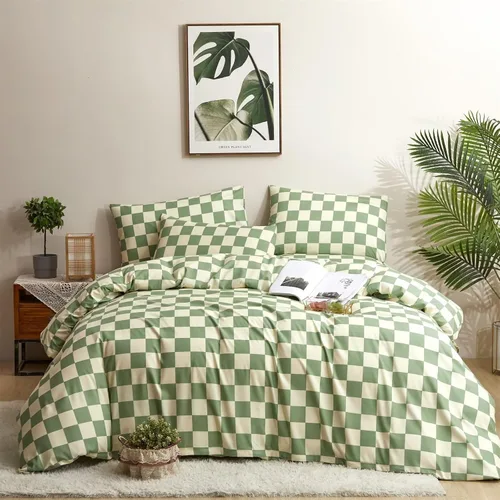 Miniatura 25 de Houseri Juego de funda de edredón de tamaño individual a cuadros azul claro y blanco para niños, juego de cama azul bebé para niños y niñas, juego