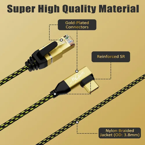 Miniatura 4 de Cable USB C a Ethernet de 1 pie, cable tipo C a RJ45 de 90 grados, cable de Internet de 1 Gbps, cable trenzado de nailon delgado, conectado