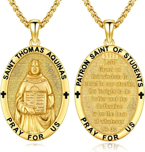 Miniatura 429 de Collar con colgante de plata de ley 925 con medalla de San Patrón, joyería religiosa para hombres y mujeres, con cadena de acero inoxidable 316L