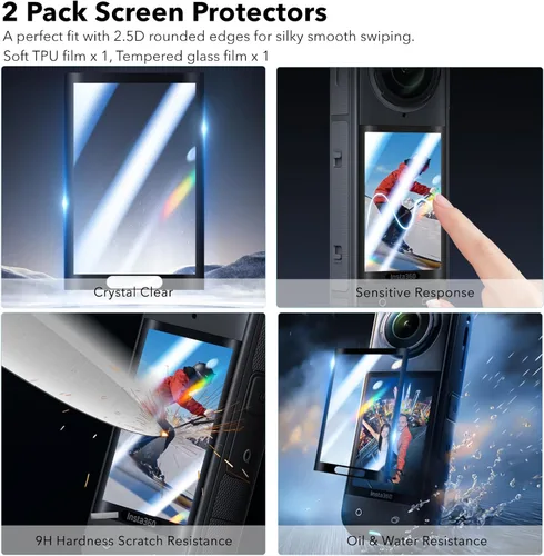 Miniatura 9 de SYMIK Funda de transporte pequeña para Insta360 X5 X4, paquete con tapa protectora de lente de silicona, protectores de pantalla para Insta 360 X5