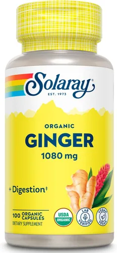 SOLARAY Jengibre orgánico 1080 mg – Suplementos orgánicos de jengibre – Alivia las náuseas y los vómitos asociados con el mareo, apoya la salud de