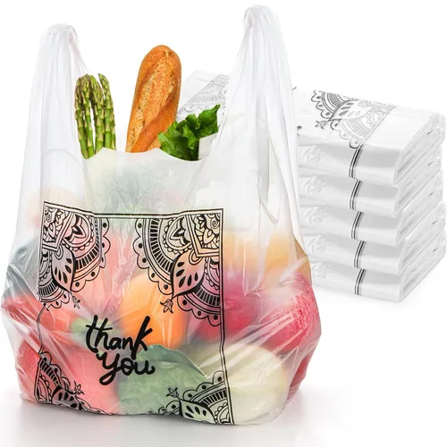 WUWEOT 500 bolsas para camisetas de agradecimiento, bolsas de plástico para comestibles, 15 bolsas de transporte de tamaño supermercado con asa para