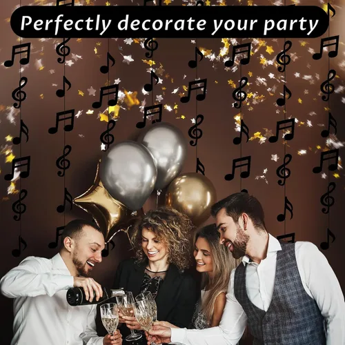 Miniatura 5 de 8 piezas de notas musicales para decoración de fiestas, notas musicales negras, suministros de fiesta temática musical, guirnalda de notas musicales