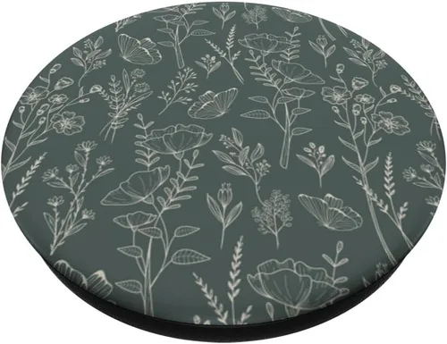 Miniatura 2 de Butterfly Meadow Botánico Flor Silvestre (Muted Forest Green) PopSockets Estándar PopGrip