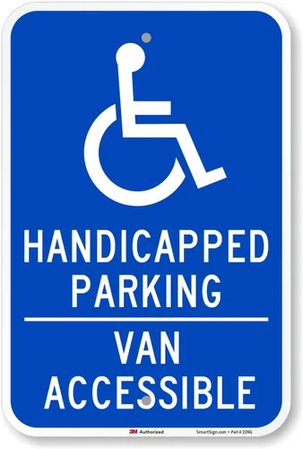 SmartSign Letrero con texto en inglés "Aparcamiento para discapacitados - Accesible para furgonetas" de 18 x 12 pulgadas, aluminio de 63 mil, Azul y