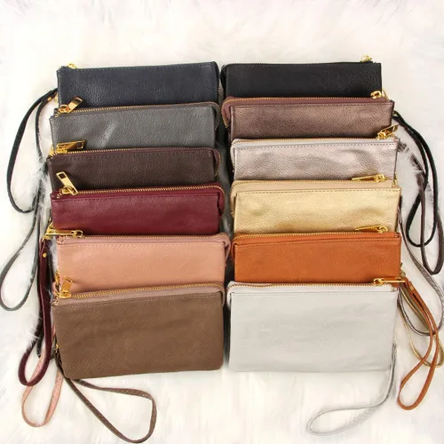 Miniatura 7 de RIAH FASHION Monedero convertible de piel sintética - Mini bolso de mano desmontable cadena bandolera correa soporte para teléfono