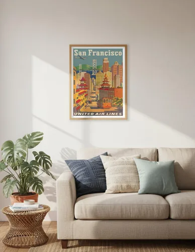 Miniatura 6 de Pacifica Island Art San Francisco California - Teleférico en Chinatown - United Air Lines - Póster vintage de viaje de aerolínea por Joseph Fehér