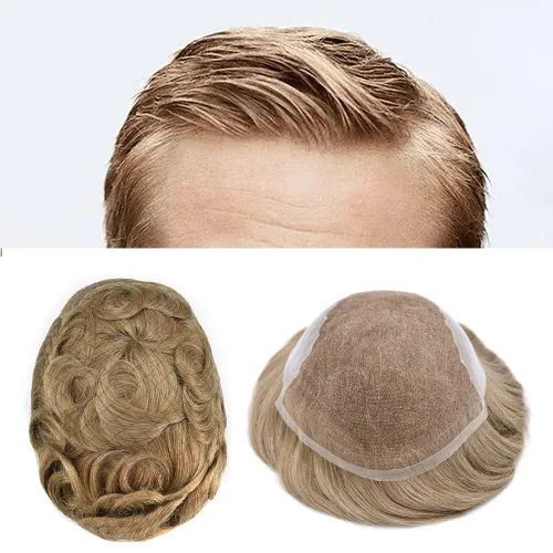 Miniatura 87 de Mens Toupee Swiss Lace Mens Hair Piece Sistema de reemplazo de cabello para hombres Toupee para hombres Cabello humano nudo blanqueado protesis