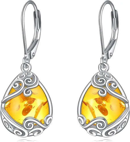 Miniatura 26 de Aretes colgantes con forma de lágrima de filigrana de piedra lunar de plata de ley 925 con cierre de palanca para mujer, regalos de joyería
