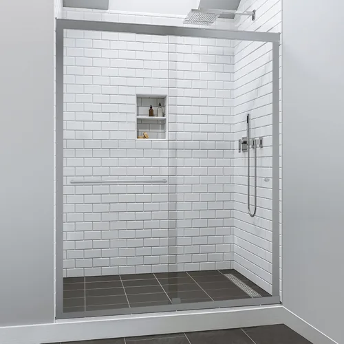 Miniatura 16 de Fab and Mirror - Puerta de ducha doble corredera para baño, serie Sorrento Lux, acabado de níquel cepillado, ajustable de 44 a 48 pulgadas de ancho