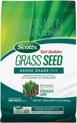 Scotts Turf Builder - Mezcla de sombra densa para semillas de césped, semillas de césped más fertilizante y mejorador de suelo, crece con tan poco