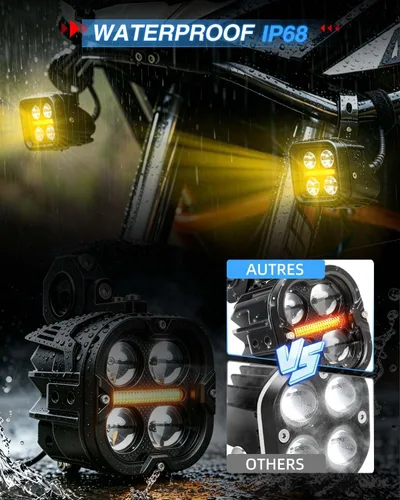 Miniatura 7 de BraveWAY Luces de conducción de motocicleta de 3 pulgadas, luces antiniebla LED de 120 W con DRL, 4 modos estroboscópicos, haz ámbar y blanco, focos