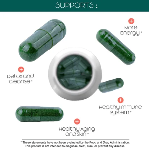 Miniatura 4 de Teaveli Paquete de cápsulas de Spirulina Chlorella y jugo de hierba de cebada en polvo