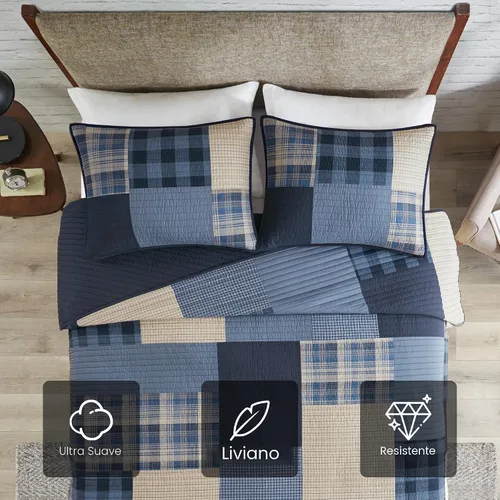 Miniatura 3 de Woolrich - Juego de edredón reversible de algodón, estilo cabaña invertido a color sólido, colcha ligera de retazos para todas las estaciones