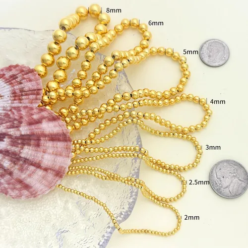 Miniatura 4 de OHINGLT Cuentas bañadas en oro de 18 quilates y plata de ley 925 para hacer joyas, cuentas espaciadoras redondas lisas para anillos, collares