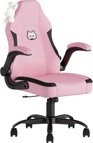 Silla de juegos rosa, silla ergonómica de escritorio de oficina con soporte lumbar, silla de computadora con reposabrazos abatibles, cómoda silla de