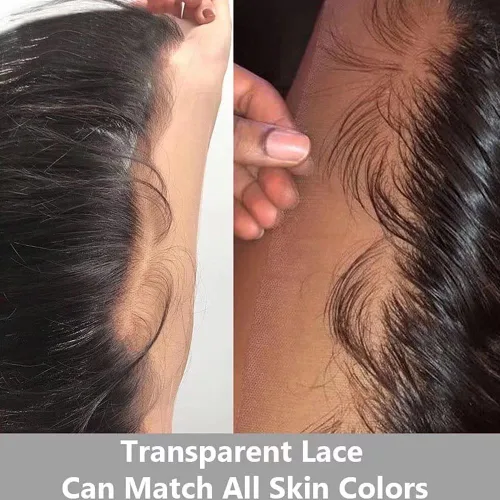 Miniatura 7 de Peluca de cabello humano virgen brasileño virgen brasileño ondulado con encaje frontal transparente HD de 13 x 6 pulgadas, nudos blanqueados