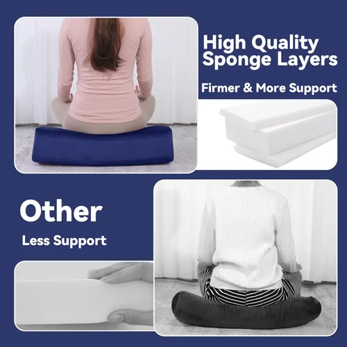 Miniatura 6 de MABOZOO Juego de cojines de yoga, funda de terciopelo de espuma de alta densidad para yoga restaurativo y meditación, almohada rectangular y Azul