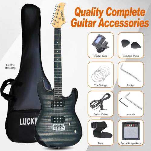 Miniatura 2 de Kit de inicio de guitarra eléctrica estilo ST de tamaño completo de 39 pulgadas con pastilla HH, amplificador portátil de 20 W, afinador, bolsa