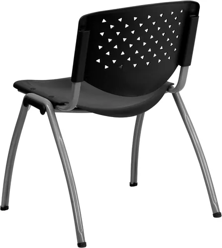 Miniatura 8 de Flash Furniture - Silla apilable de plástico negro de la serie HERCULES con capacidad de 880 lb. y marco recubierto en polvo de color gris titanio