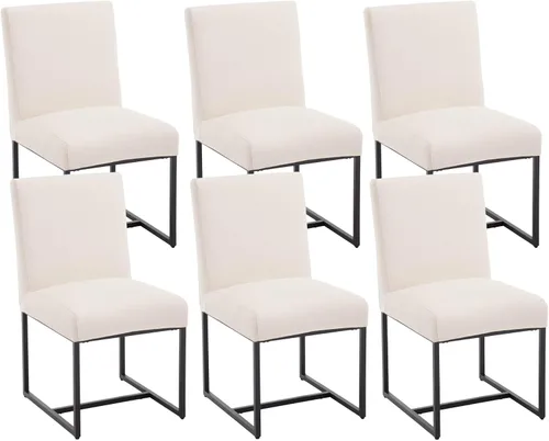 Miniatura 14 de VESCASA Sillas de comedor tapizadas de piel sintética con marco de metal negro, silla de cocina acolchada moderna de mediados de siglo