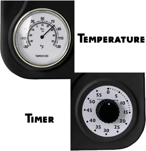 Miniatura 6 de Lily's Home - 9.5 pulgadas x 12.5 pulgadas - Reloj de pared retro para cocina, reloj de pared vintage con termómetro y temporizador de 60 minutos