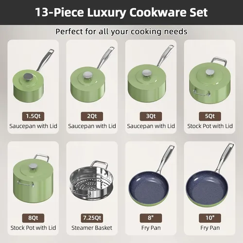Miniatura 9 de Nuwave Lux - Juego de utensilios de cocina forjados ligeros de 13 piezas, sin PFAS, revestimiento de cerámica saludable G10 Duralon, ultra