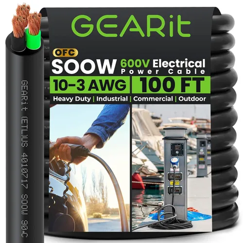 Miniatura 17 de GEARit Cable de alimentación portátil 6/3 6 AWG (100 pies - 3 conductores) SOOW 600V Cable eléctrico de calibre 6 para derivaciones de motor, luces