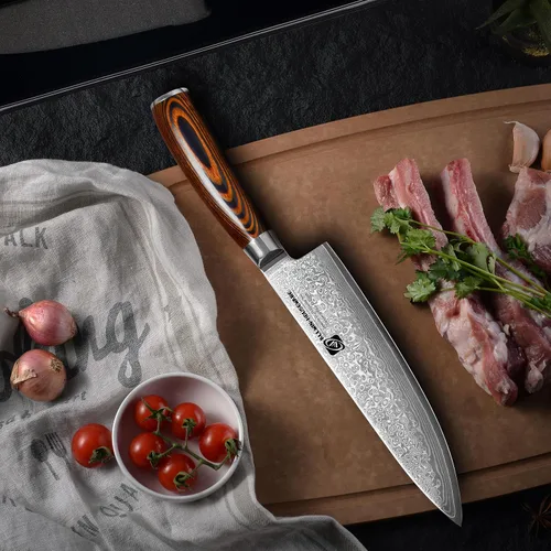 Miniatura 7 de Cuchillo de chef profesional de Damasco, 67 capas hecho a mano de 8 pulgadas, cuchillo de chef de Damasco, VG10 Super Steel Core