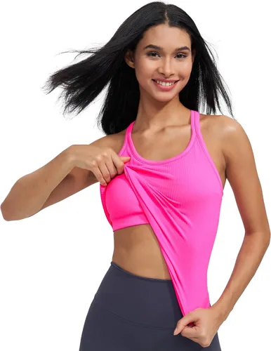 Miniatura 101 de sphinx cat - Camiseta corta de entrenamiento para mujer, camiseta sin mangas, acanalada, con espalda cruzada y brasier integrado