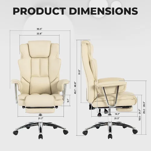 Miniatura 2 de Silla de oficina ejecutiva grande y alta, silla de escritorio giratoria de piel sintética con reposapiés, silla ergonómica de respaldo alto