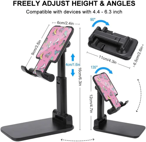 Miniatura 2 de Cute Retro Roller Skates Portable Cell Phone Stand Foldable Desktop Phone Holder Adjustable Height Angle with Print Pattern black-style-21
